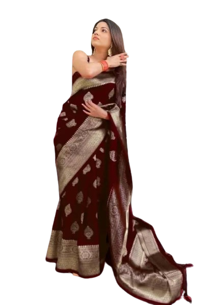 Kishoree Maroon Banarasi Silk Saree