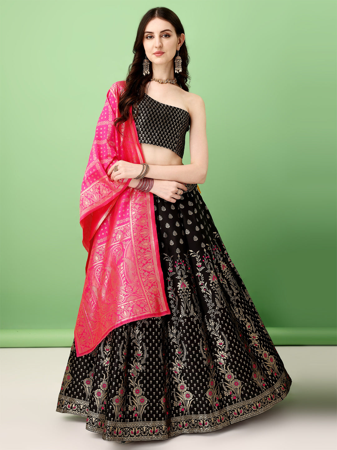 Kishoree's Style Akanksha Kalamkari Dola silk lengha Choli(semi-stitched).