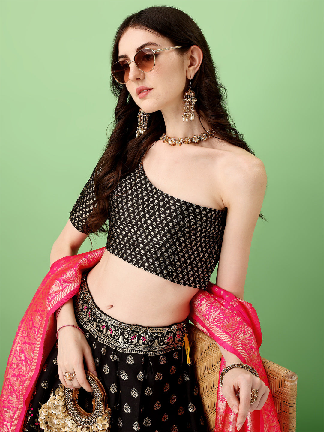 Kishoree's Style Akanksha Kalamkari Dola silk lengha Choli(semi-stitched).