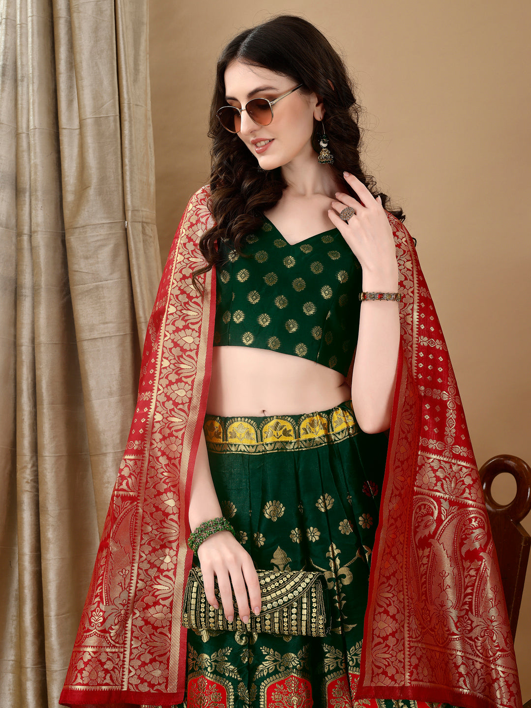 Kishoree Green Haidrabadi Lehenga with Dupatta