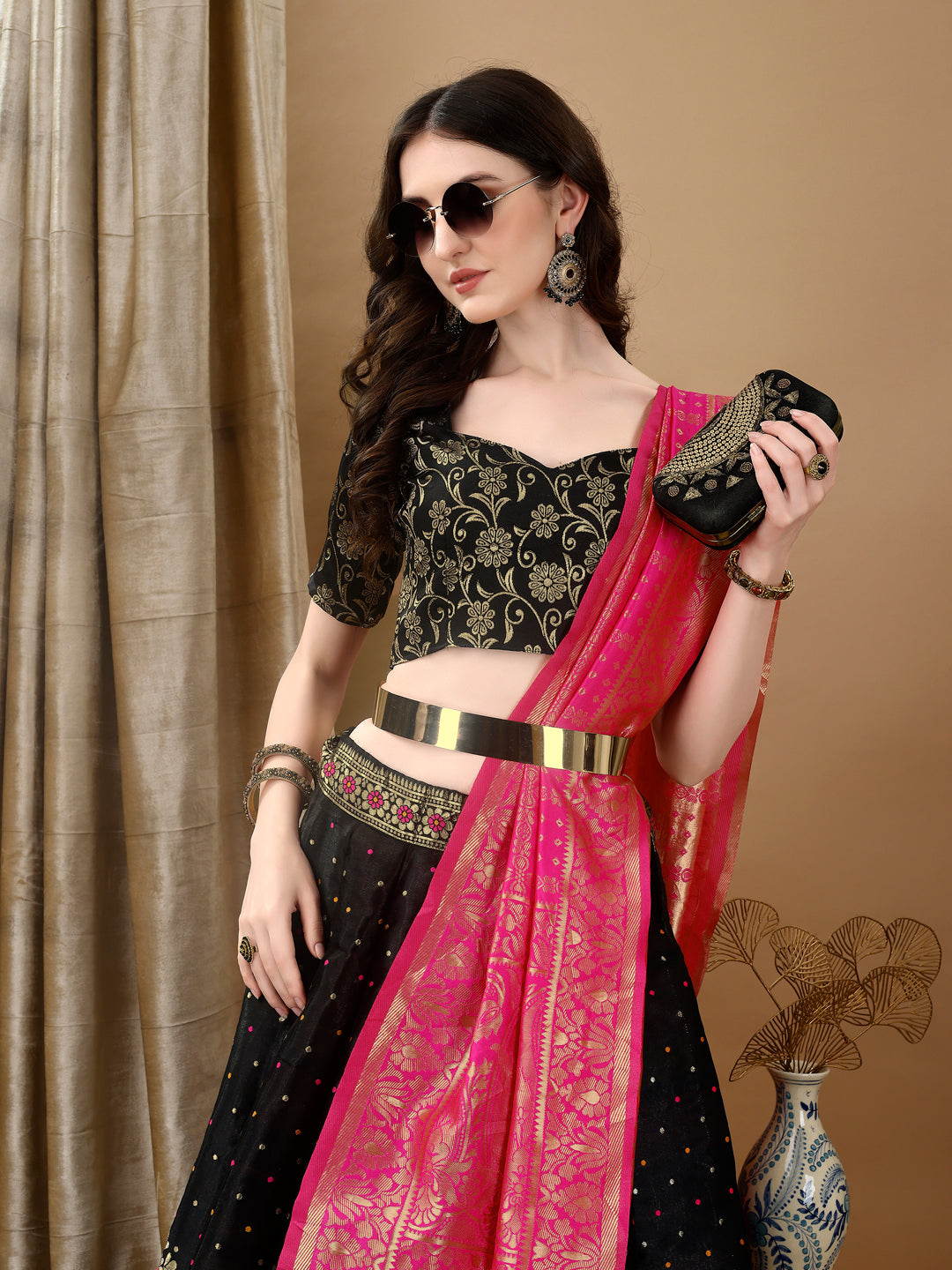 Kishoree Black Banarasi Lehenga with Zari Dupatta