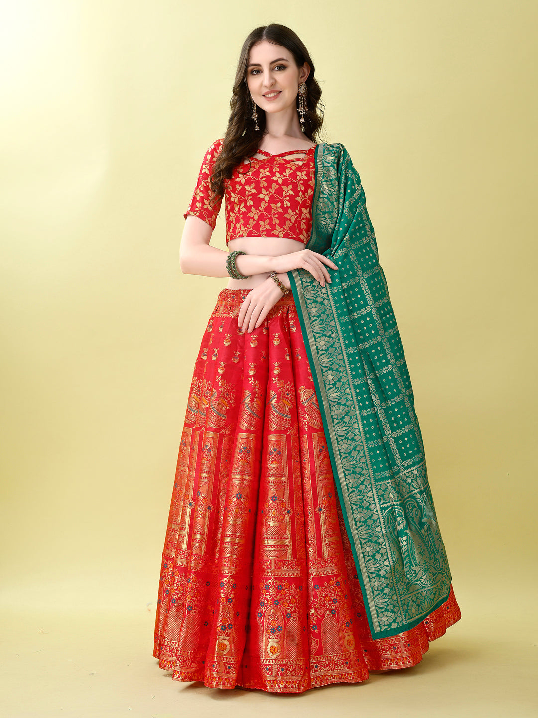 South Indian Half Sarees in Royal Temple Inspired Elegance