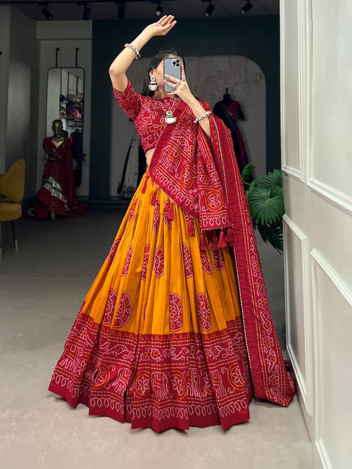 Kishoree's Jimmy Artistry Silk Tussar Lehenga Choli with Bandhej Print