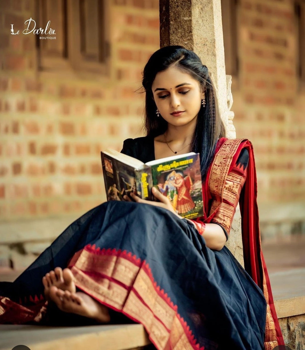 Traditional South Indian Lehenga Choli in Royal Black and Red