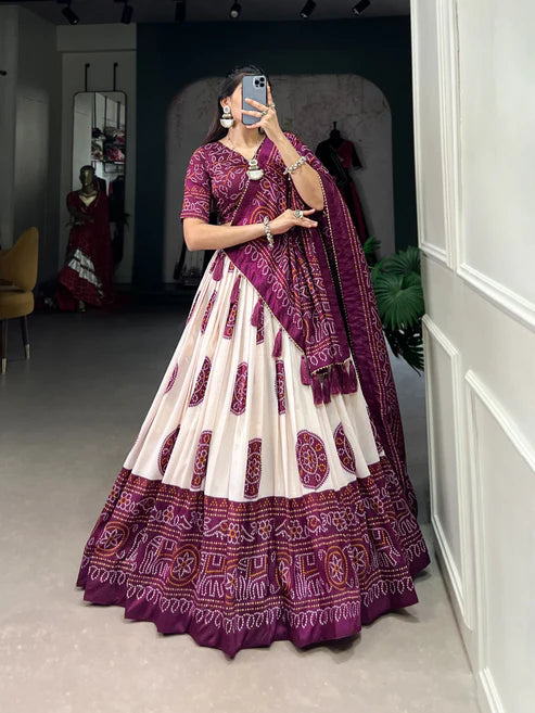 Kishoree's Jimmy Artistry Silk Tussar Lehenga Choli with Bandhej Print