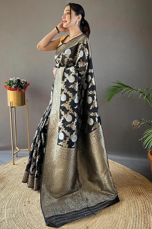 Kishoree Black Banarasi Silk Saree