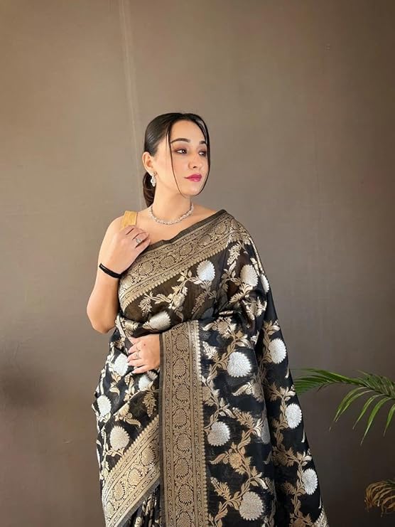 Kishoree Black Banarasi Silk Saree