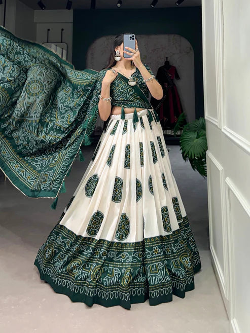 Kishoree's Jimmy Artistry Silk Tussar Lehenga Choli with Bandhej Print