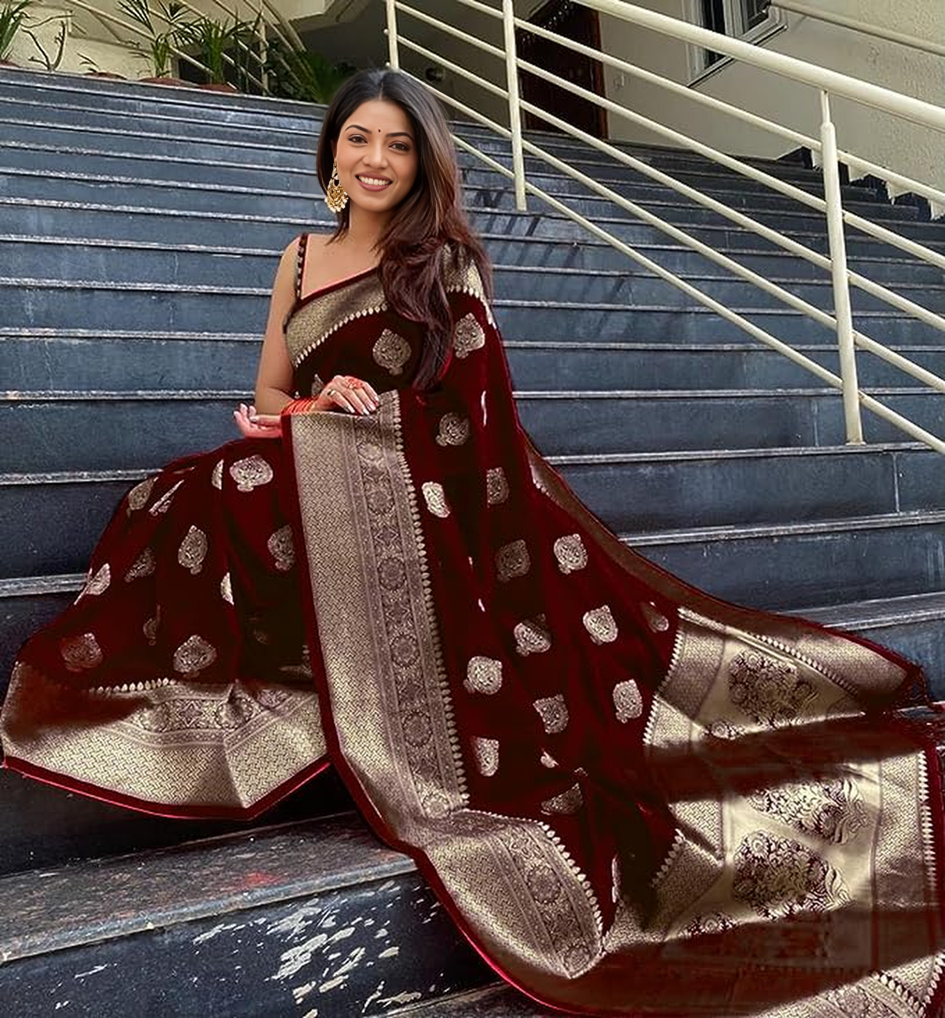 Kishoree Maroon Banarasi Silk Saree