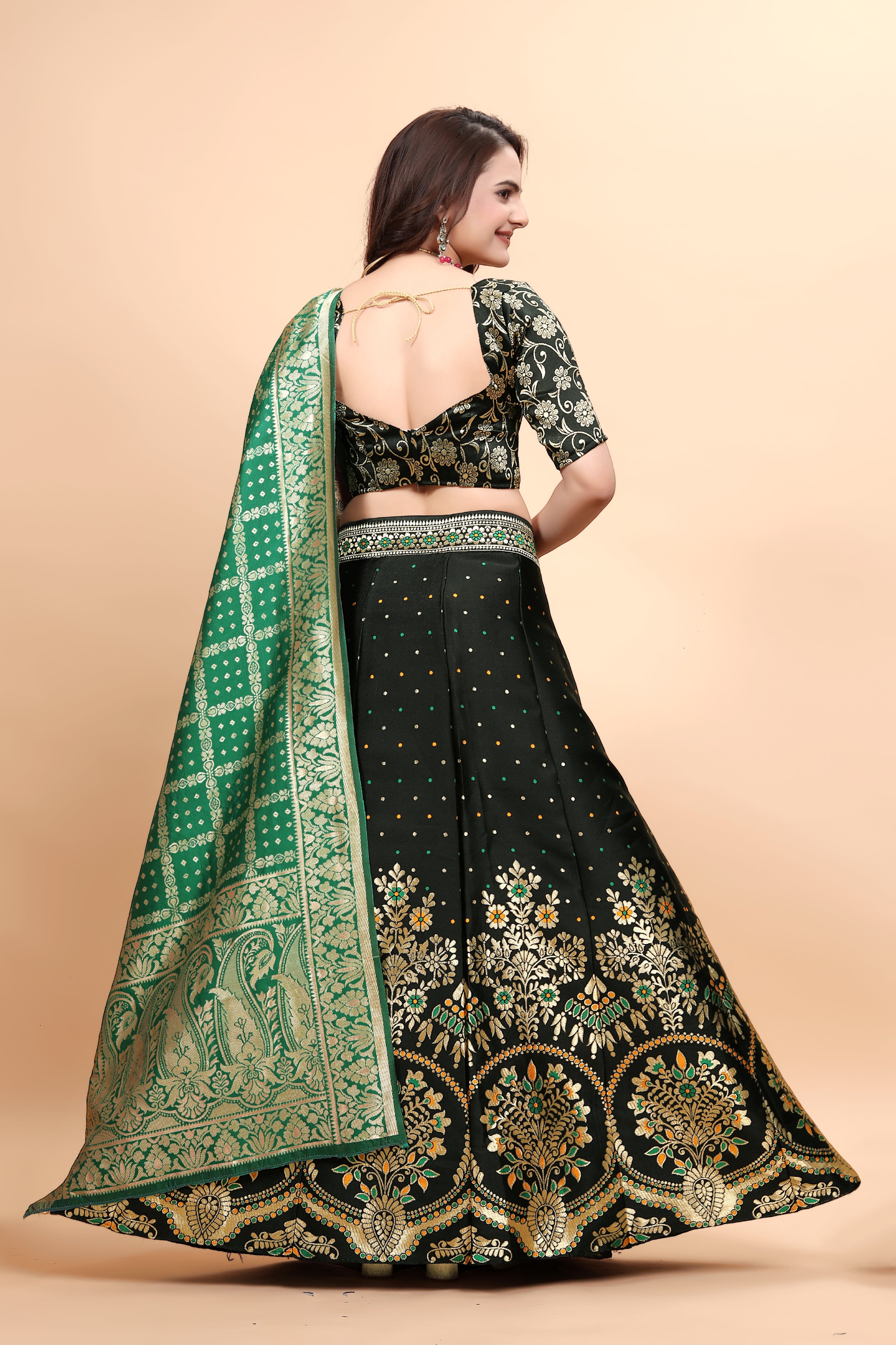 Kishoree Royal Black Silk Lehenga Choli with Zari Dupatta