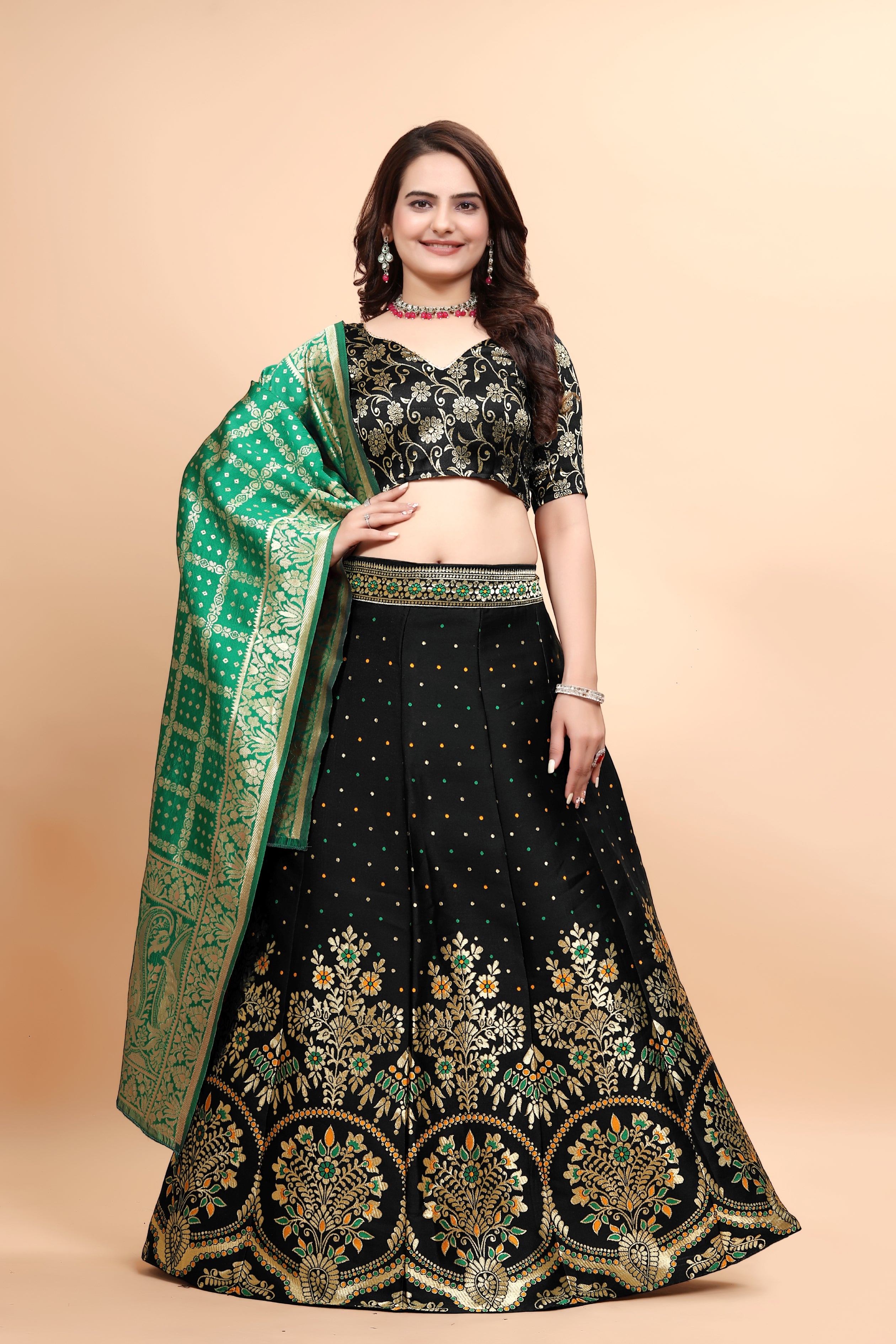 Kishoree Royal Black Silk Lehenga Choli with Zari Dupatta