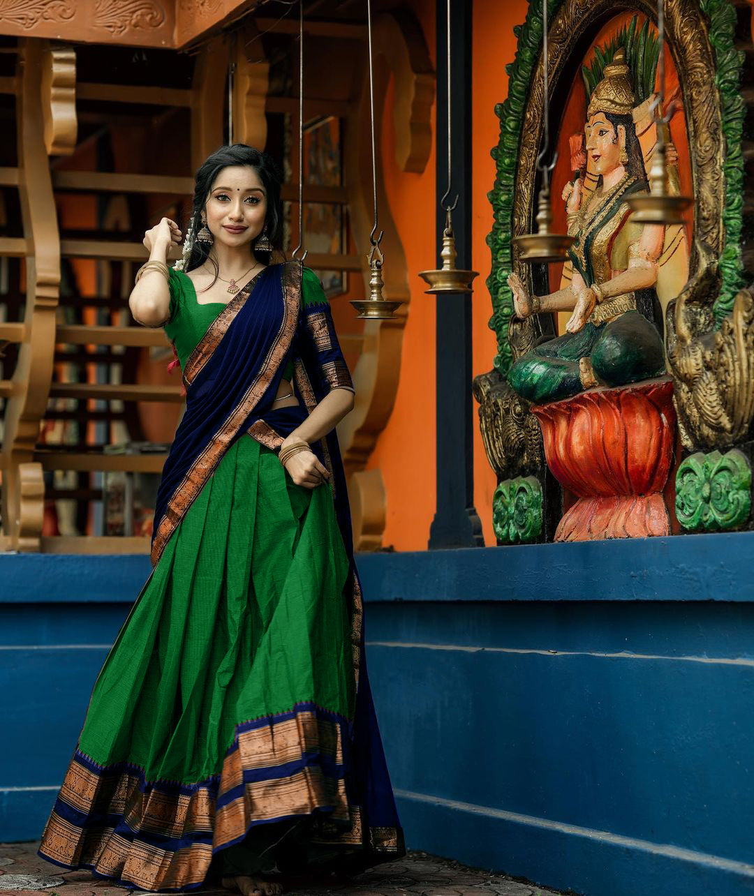 South Indian Half Green Sarees in Royal Wedding