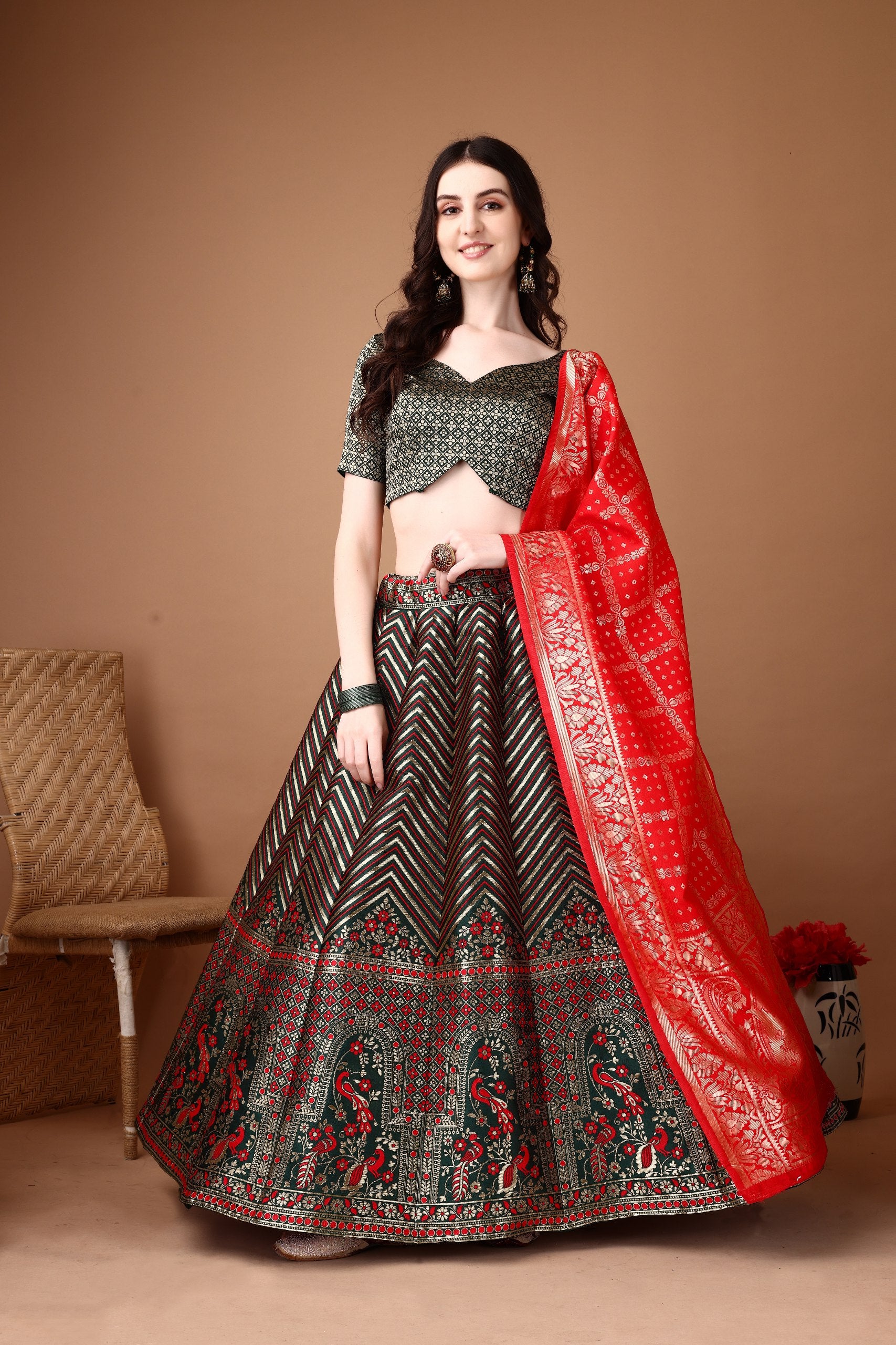 Kishoree Gold Banarasi Lehenga with Mustard Zari Dupatta