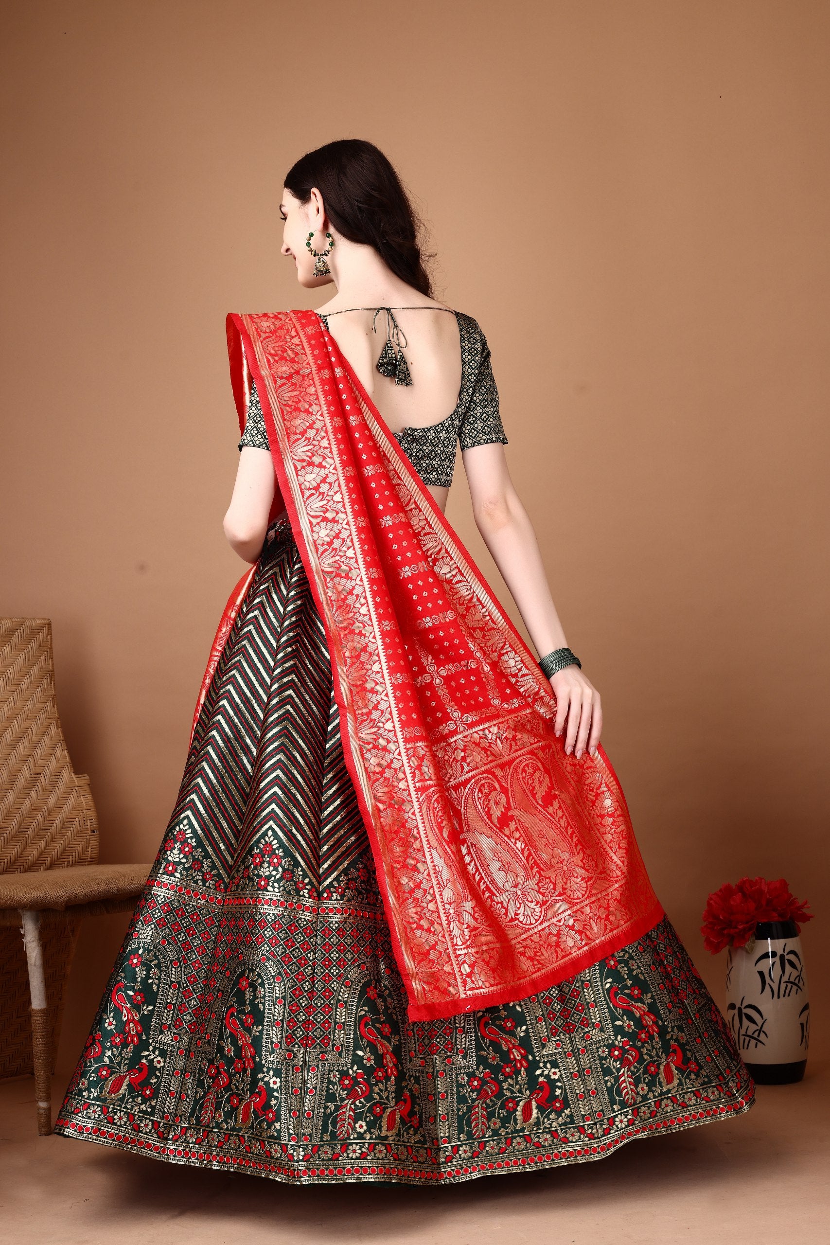 Kishoree Gold Banarasi Lehenga with Mustard Zari Dupatta