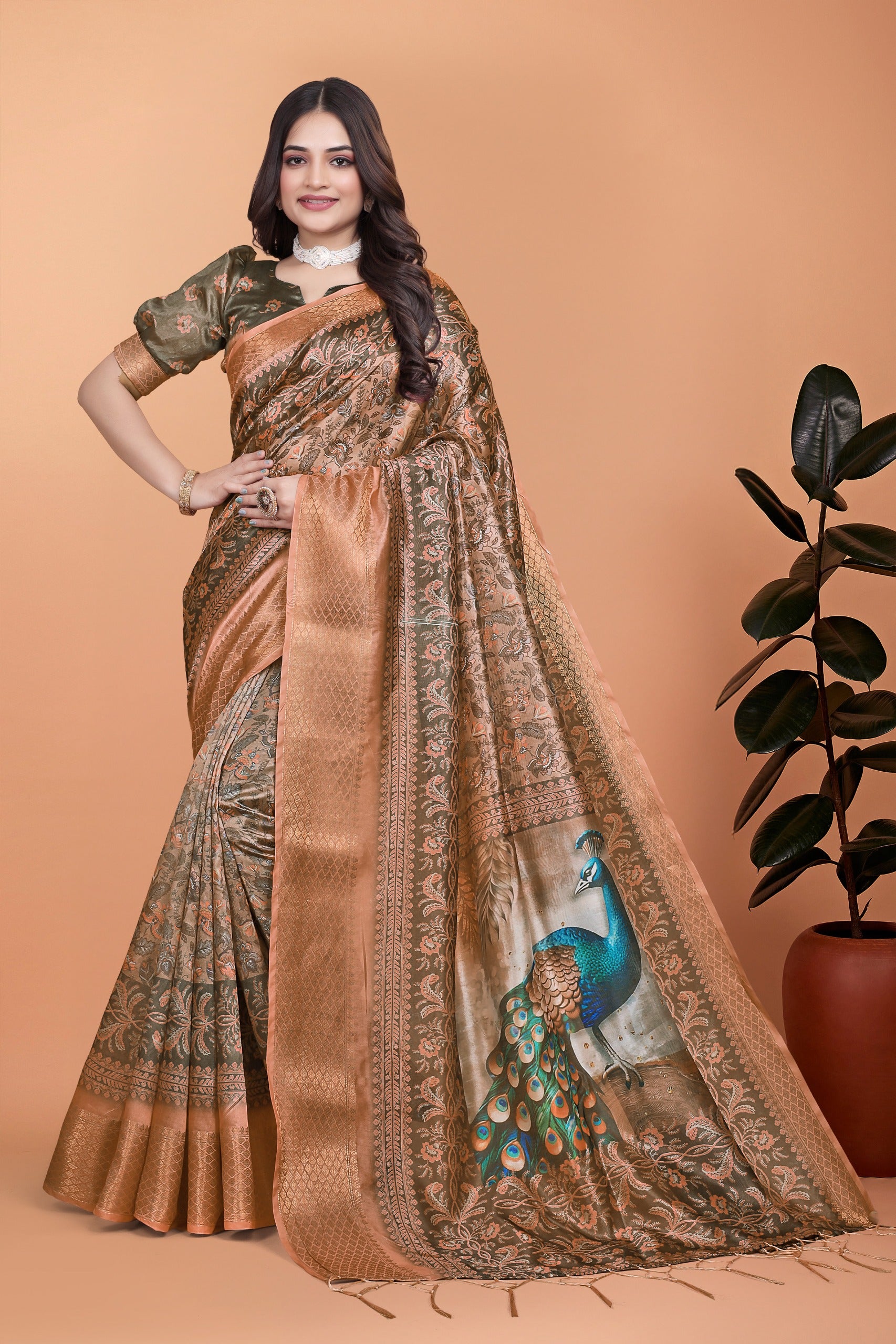 Kishoree Morpich Banarasi Silk Saree