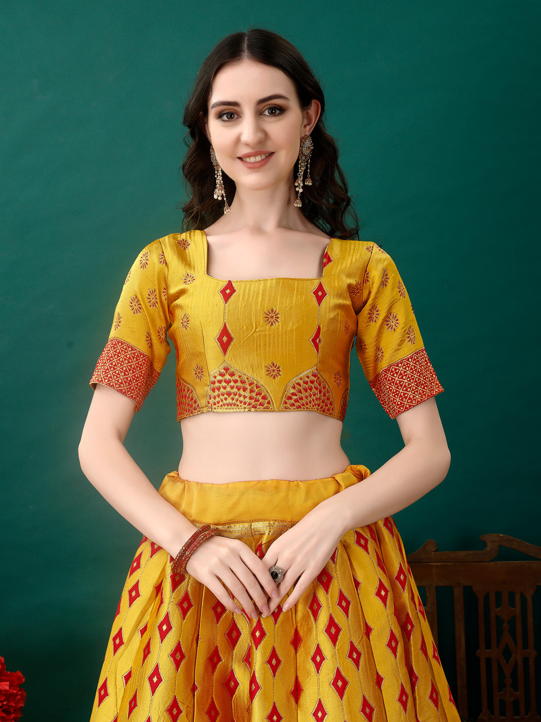 Kishoree Red Banarasi Silk Lehenga Choli with Zari Dupatta