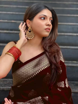 Kishoree Maroon Banarasi Silk Saree