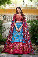Kishoree's Style Akanksha-2 Kalamkari Tussar silk lengha Choli(semi-stitched).
