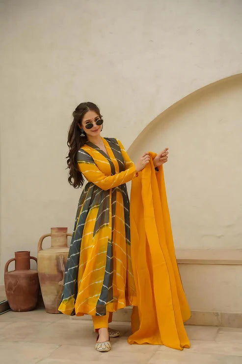 KISHOREE'S ROZI ORGENZA MULTI COLOUR ANARKALI SUIT SET