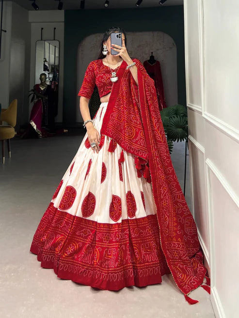 Kishoree's Jimmy Artistry Silk Tussar Lehenga Choli with Bandhej Print