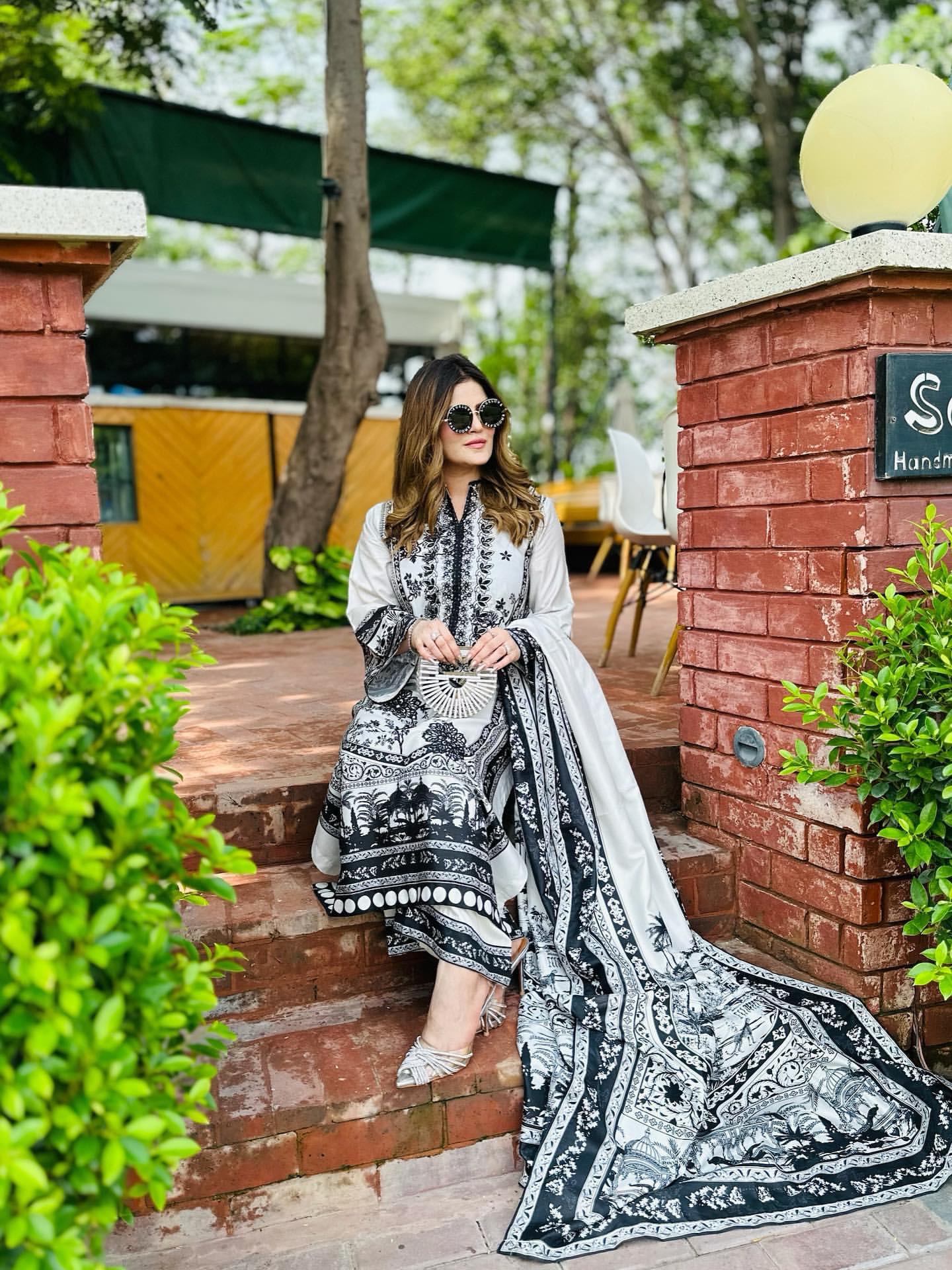 Krishoree's  Black & White Kurti and Pant & Dupatta Set