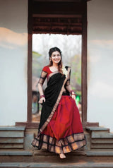 Traditional South Indian Lehenga Choli in Royal Black and Red