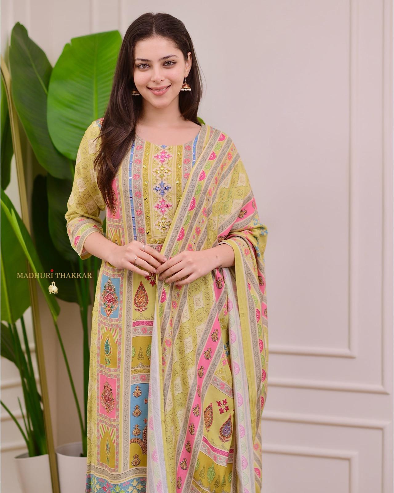 Krishoree's  Yellow Kurti and Pant & Dupatta Set