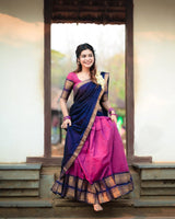Traditional South Indian Lehenga Choli in Royal Blue and Pink – Temple Inspired Elegance